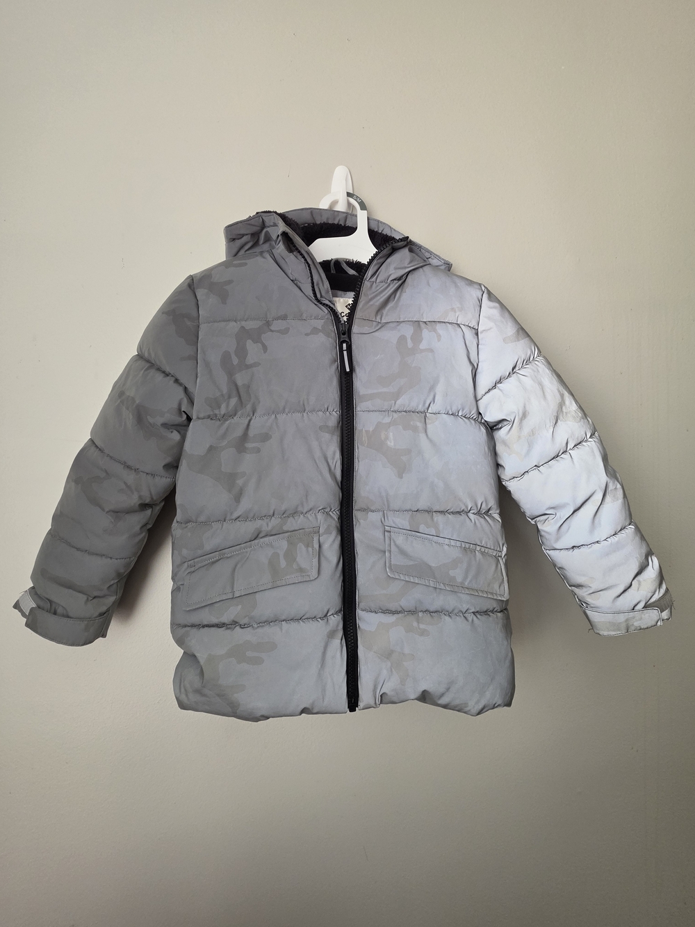 Reflective Gray Kids Puffer Jacket with Hood